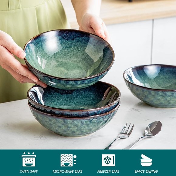 Set of 4 Cereal 24oz Porcelain Lead-free Ceramic Soup Bowls for Kitchen - Picture 4 of 7